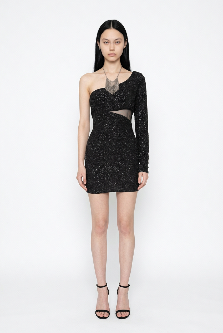 Sparkly One Shoulder Mini Dress