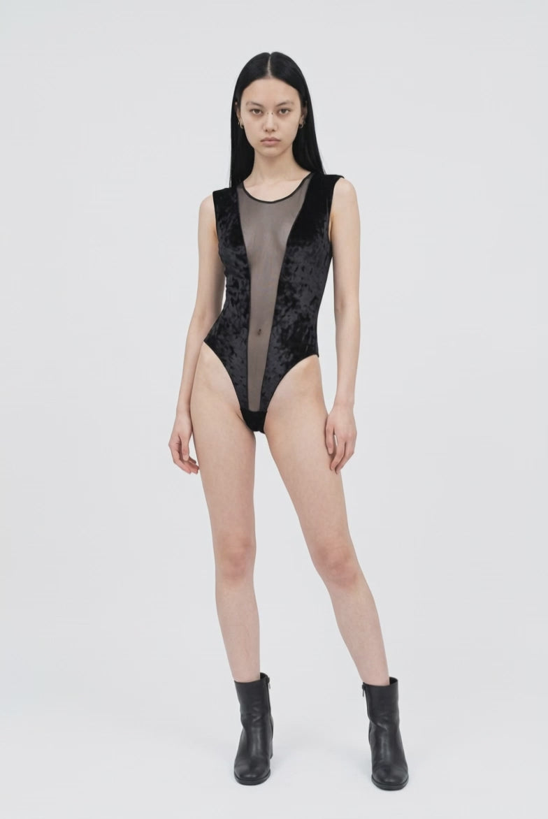 26W3001 - Crushed Velvet Mesh Bodysuit